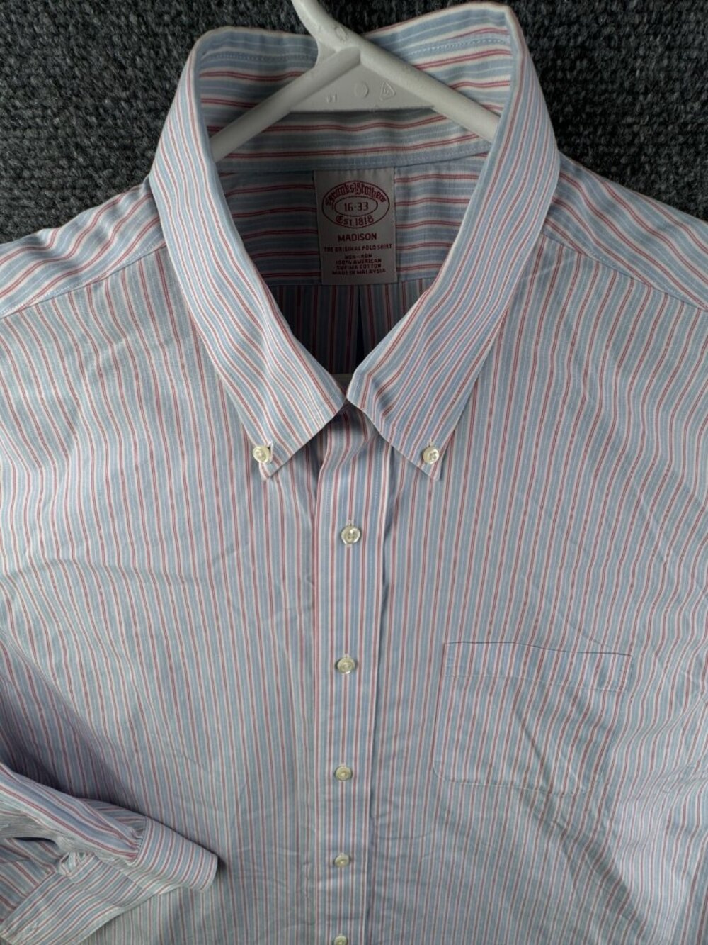 Brooks Brothers 16 33 Madison Striped Red Blue Long Sleeve Cotton Button Up Men